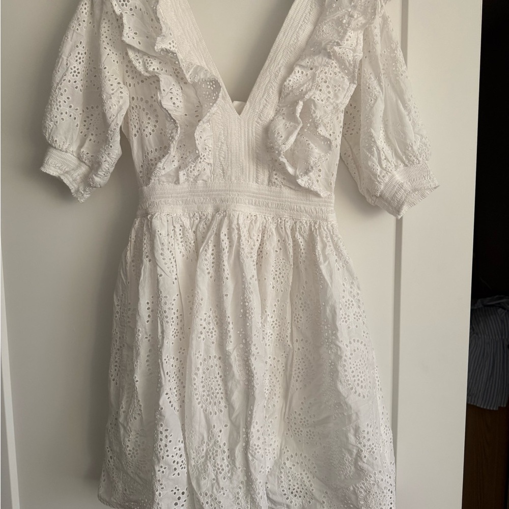 H&M White Ruffled Eyelet Mini Dress